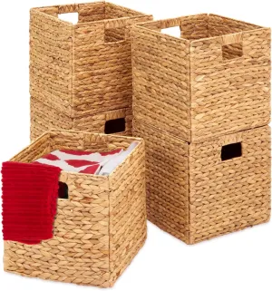 Best Choice Products 10.5x10.5in Hyacinth Baskets, Rustic Set Of 5 Multipurpose Collapsible Storage Organizer, Handwoven Laundry Totes for Bedroom, Living Room, Shelves - Natural