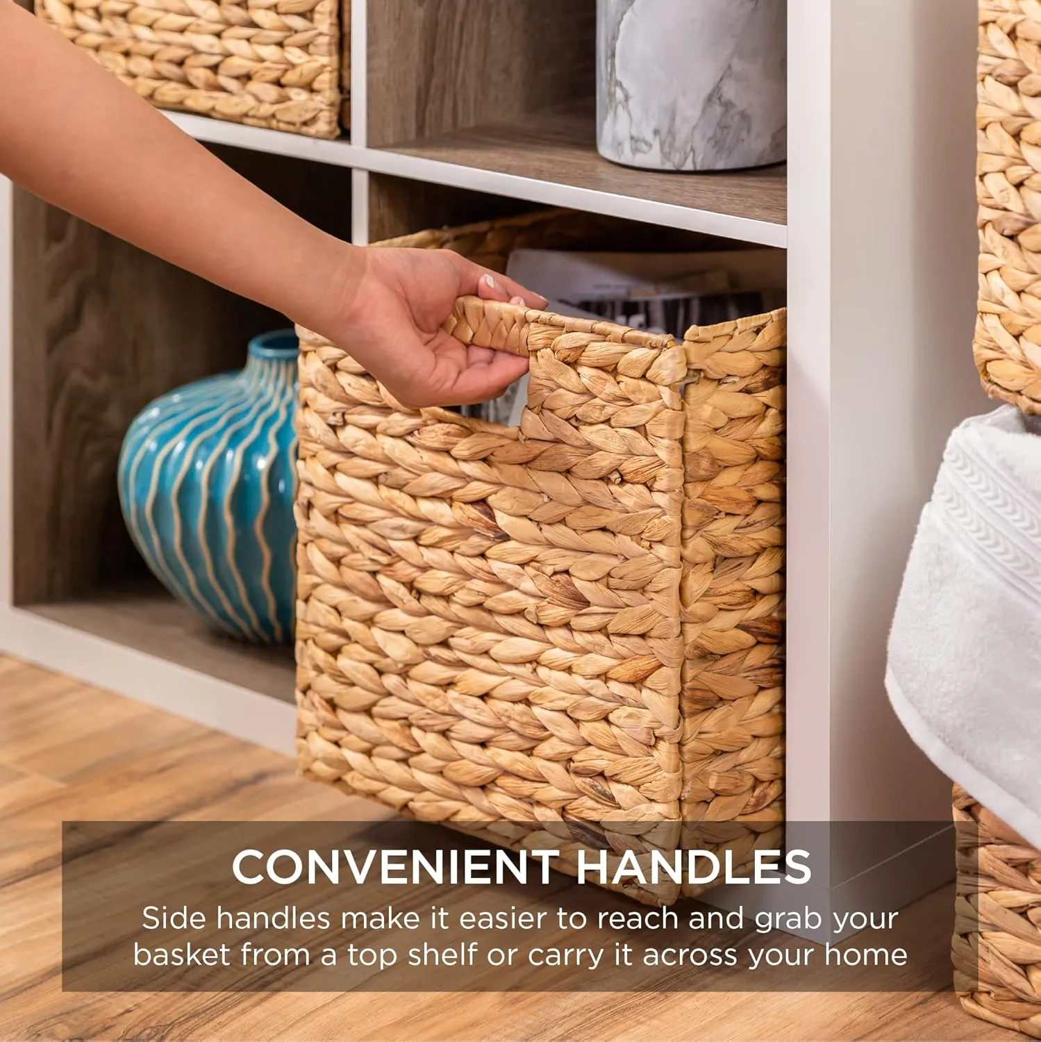 Best Choice Products 10.5x10.5in Hyacinth Baskets, Rustic Set Of 5 Multipurpose Collapsible Storage Organizer, Handwoven Laundry Totes for Bedroom, Living Room, Shelves - Natural