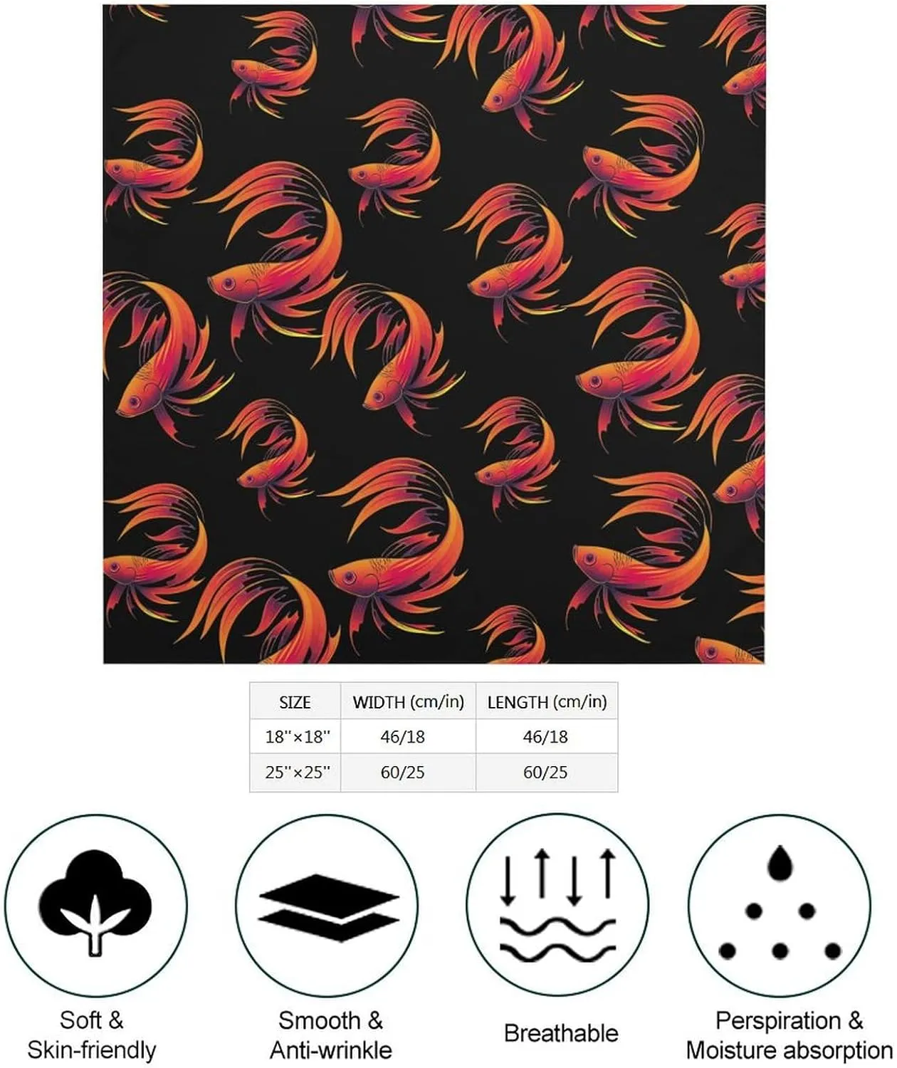 Betta Fish Fashion Neck Scarf Head Kerchief Hair Wrap Bandana Headscarf for Women Handbags