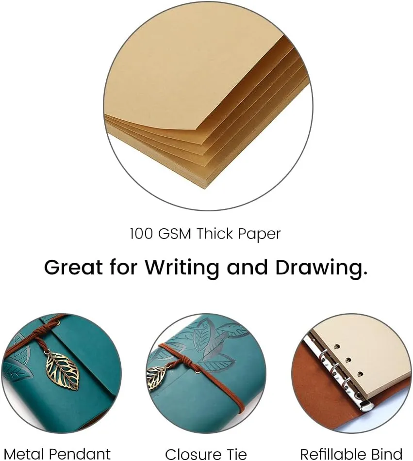 BEYONG Leather Journal Notebook for Women Men, Blank Journaling Notebooks for Writing Drawing, Refillable Diary Sketchbook Scrapbook Photo Album Gifts for Teen Girl Boy (Black, 6.5"x9.2")