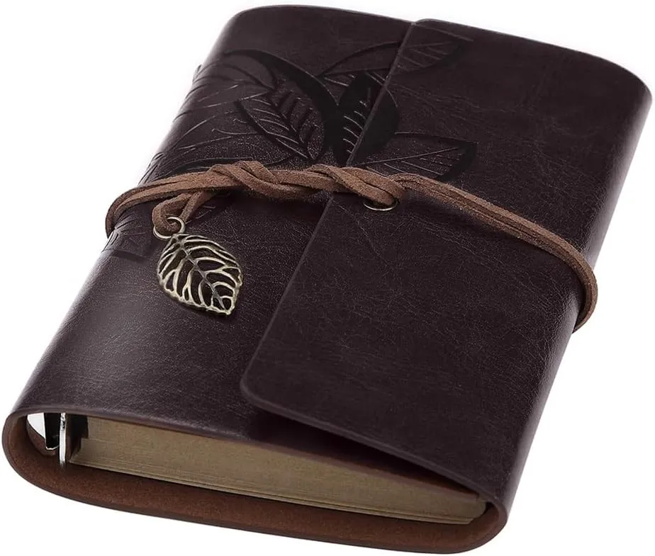 BEYONG Leather Journal Notebook for Women Men, Blank Journaling Notebooks for Writing Drawing, Refillable Diary Sketchbook Scrapbook Photo Album Gifts for Teen Girl Boy (Black, 6.5"x9.2")