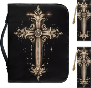 Bible Case - Large Cover for Men and Women, PU Leather Carrying Case With Cross Print