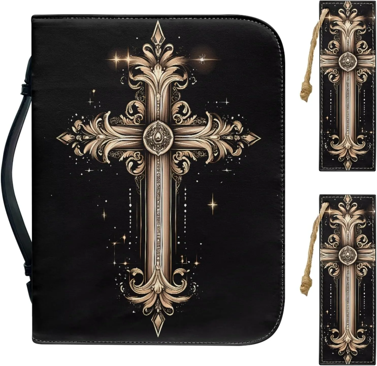 Bible Case - Large Cover for Men and Women, PU Leather Carrying Case With Cross Print
