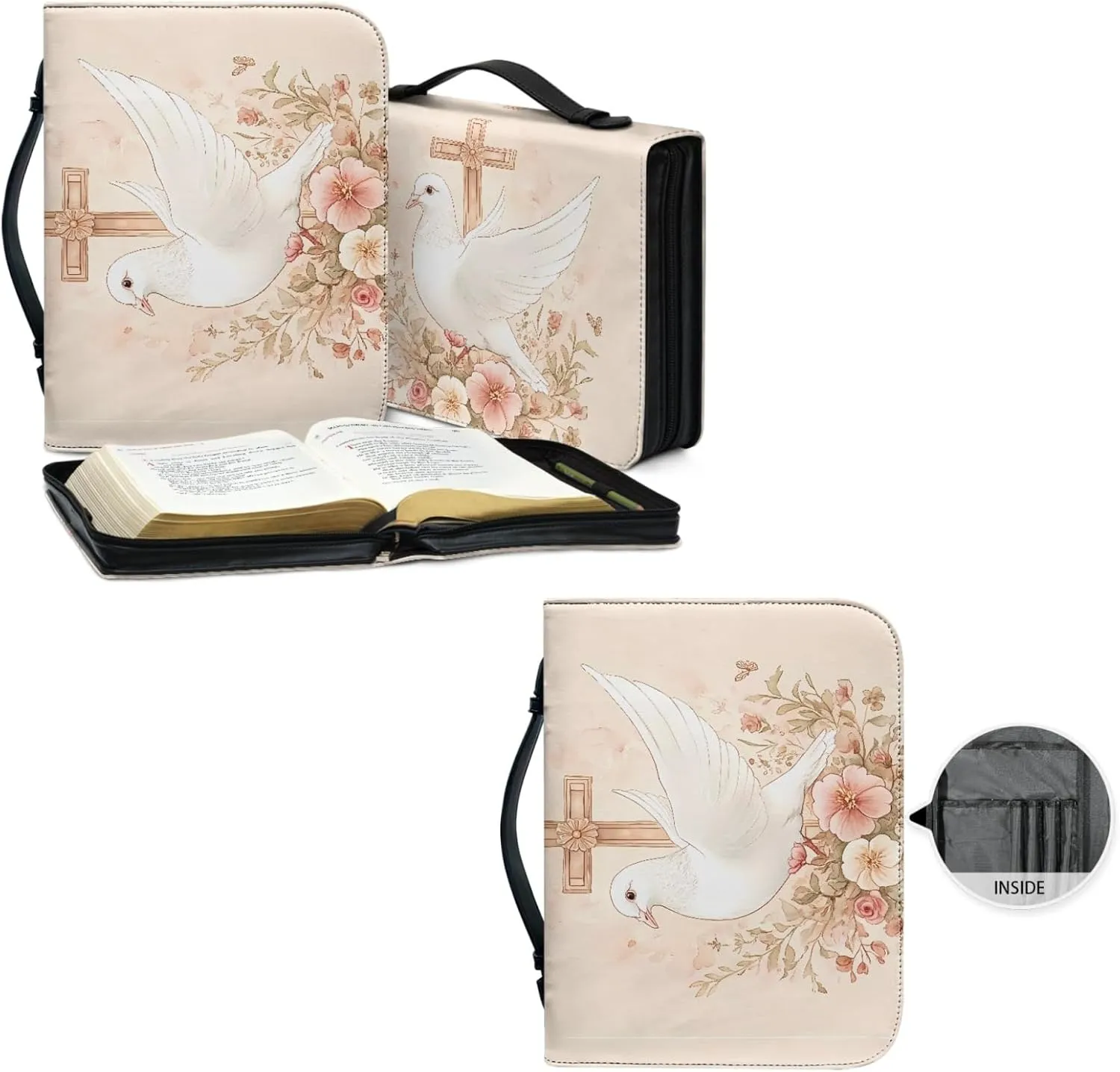 Bible Case - Large Cover for Men and Women, PU Leather Carrying Case With Cross Print