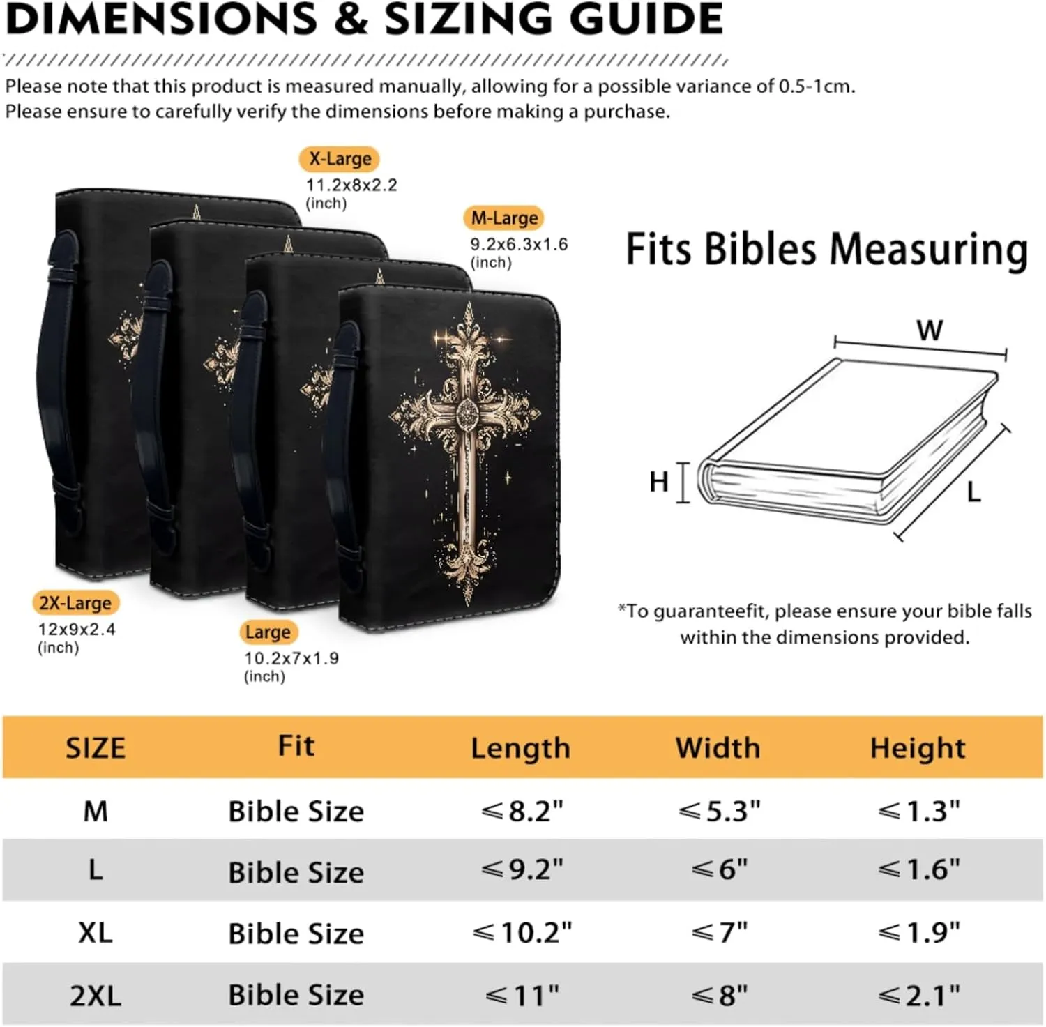 Bible Case - Large Cover for Men and Women, PU Leather Carrying Case With Cross Print