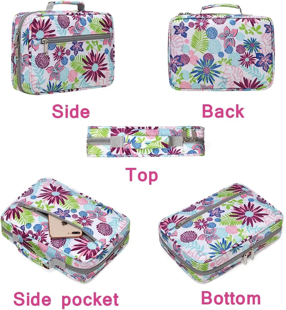 Bible Cover Case Carrier Carrying Bag with Handles for Women Floral Pattern Flower Print