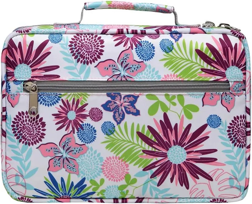 Bible Cover Case Carrier Carrying Bag with Handles for Women Floral Pattern Flower Print