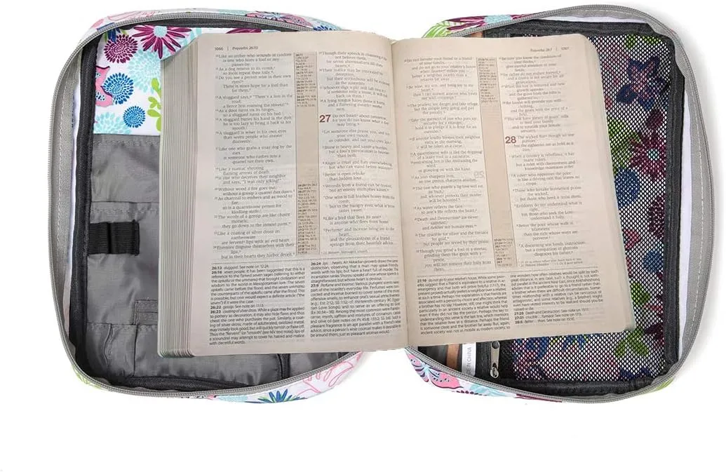 Bible Cover Case Carrier Carrying Bag with Handles for Women Floral Pattern Flower Print