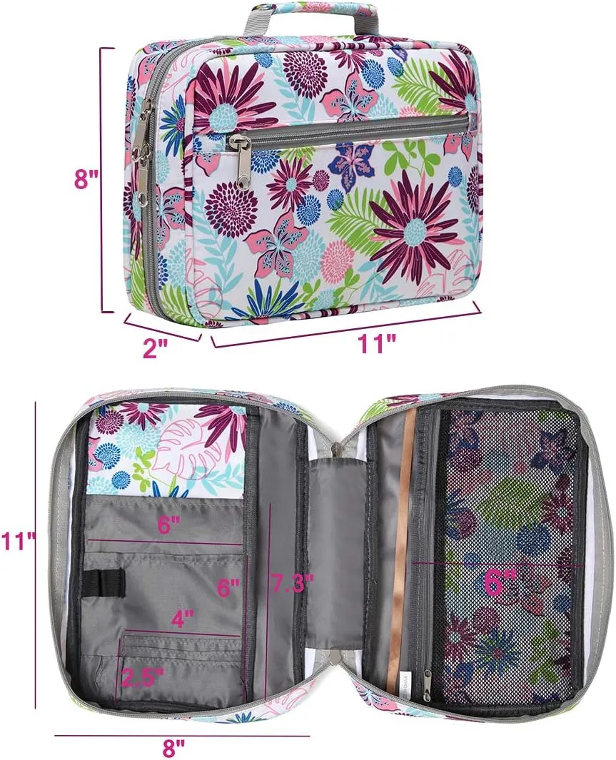 Bible Cover Case Carrier Carrying Bag with Handles for Women Floral Pattern Flower Print