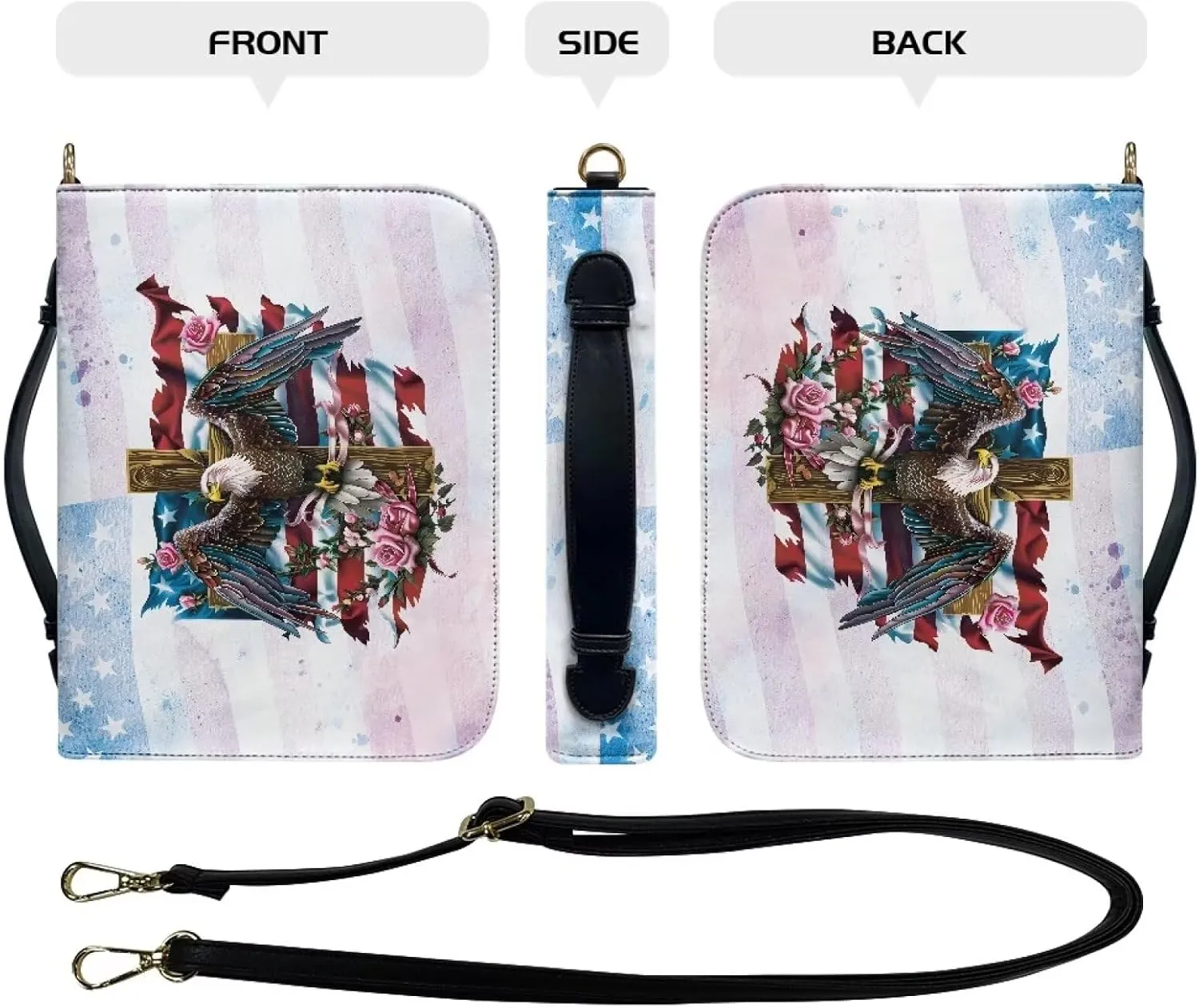 Bible Cover Case Large Bible Tote Bag for Women Girls, PU Leather Bible Carrying Case with Shoulder Strap