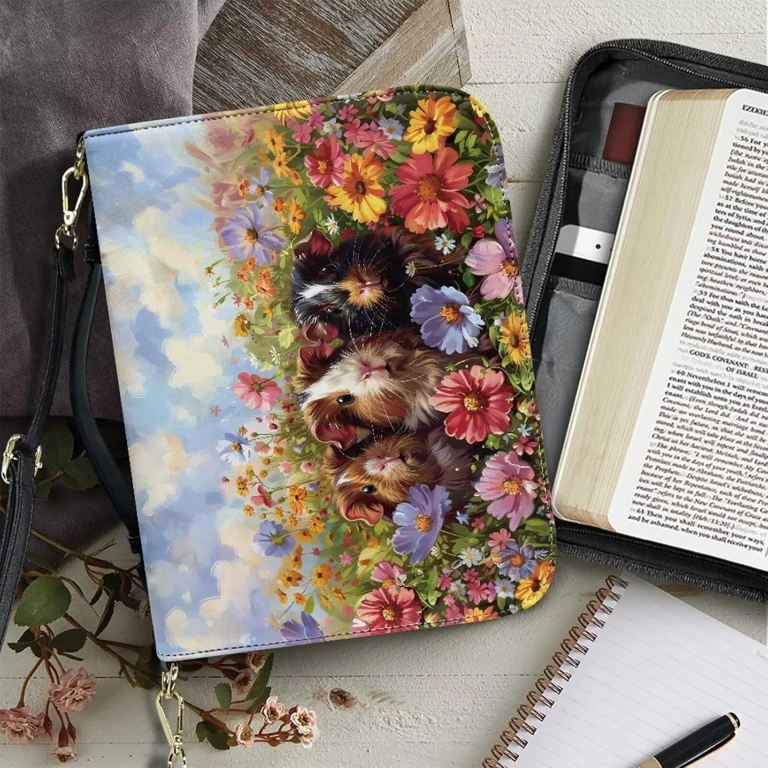 Bible Cover Case Large Bible Tote Bag for Women Girls, PU Leather Bible Carrying Case with Shoulder Strap