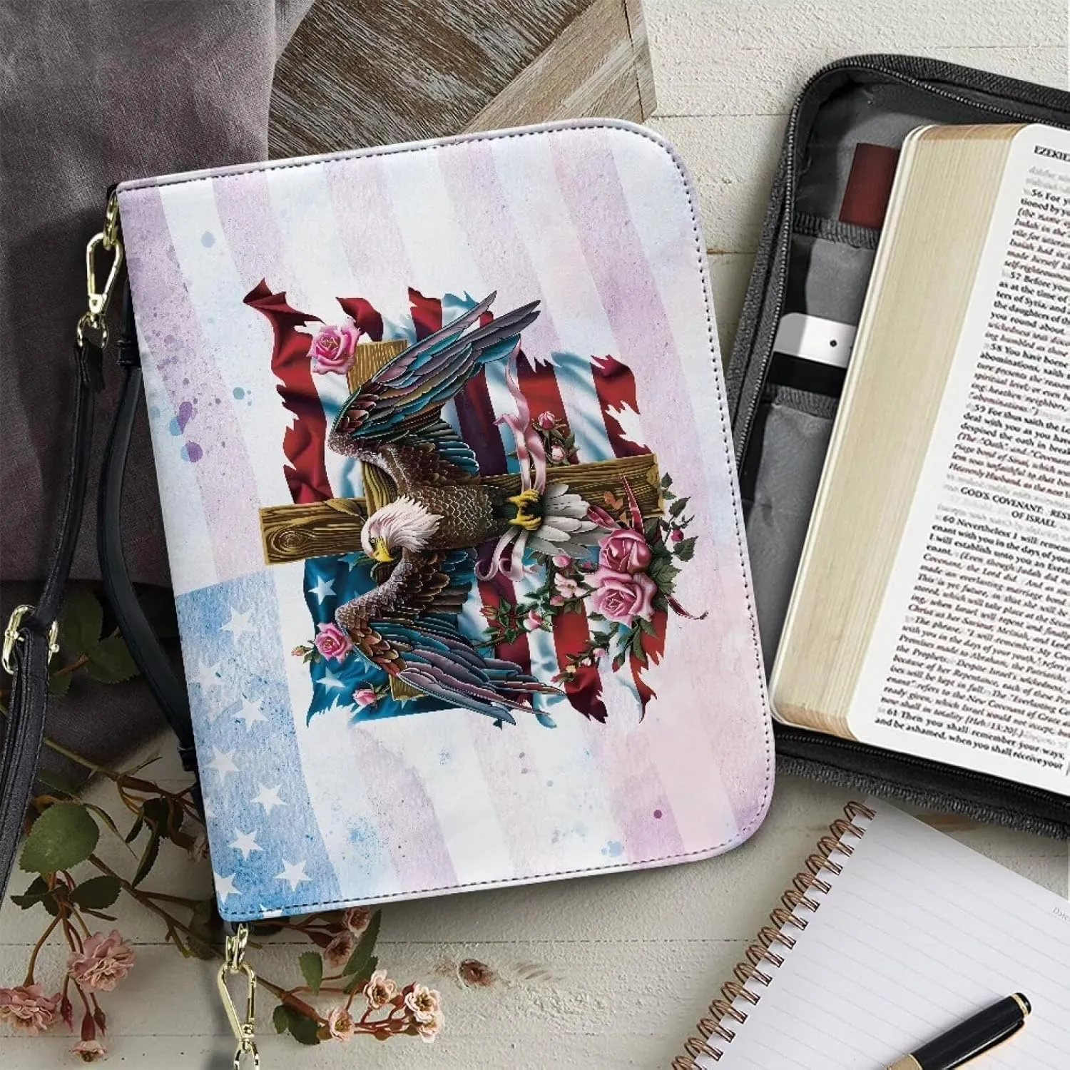 Bible Cover Case Large Bible Tote Bag for Women Girls, PU Leather Bible Carrying Case with Shoulder Strap