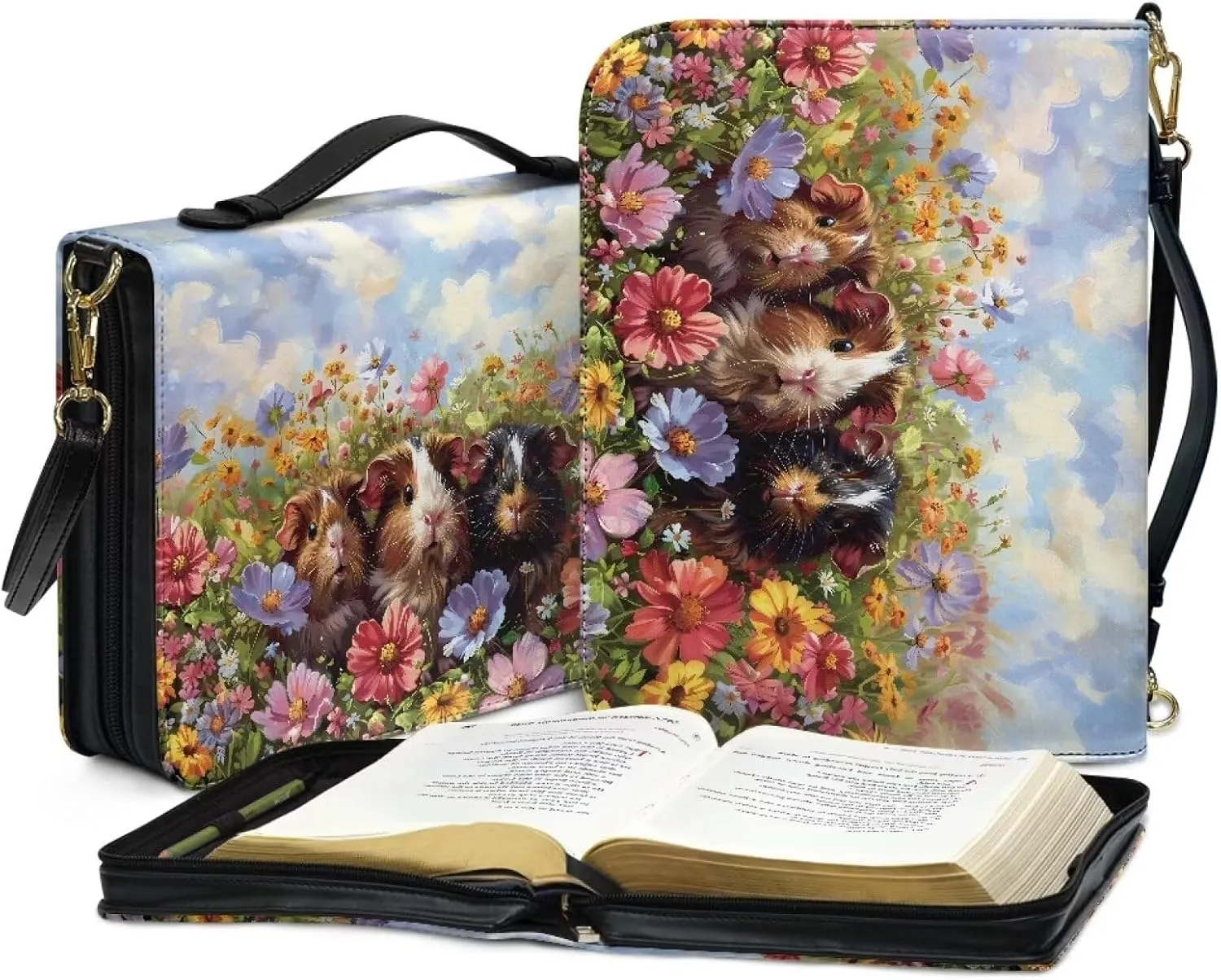 Bible Cover Case Large Bible Tote Bag for Women Girls, PU Leather Bible Carrying Case with Shoulder Strap
