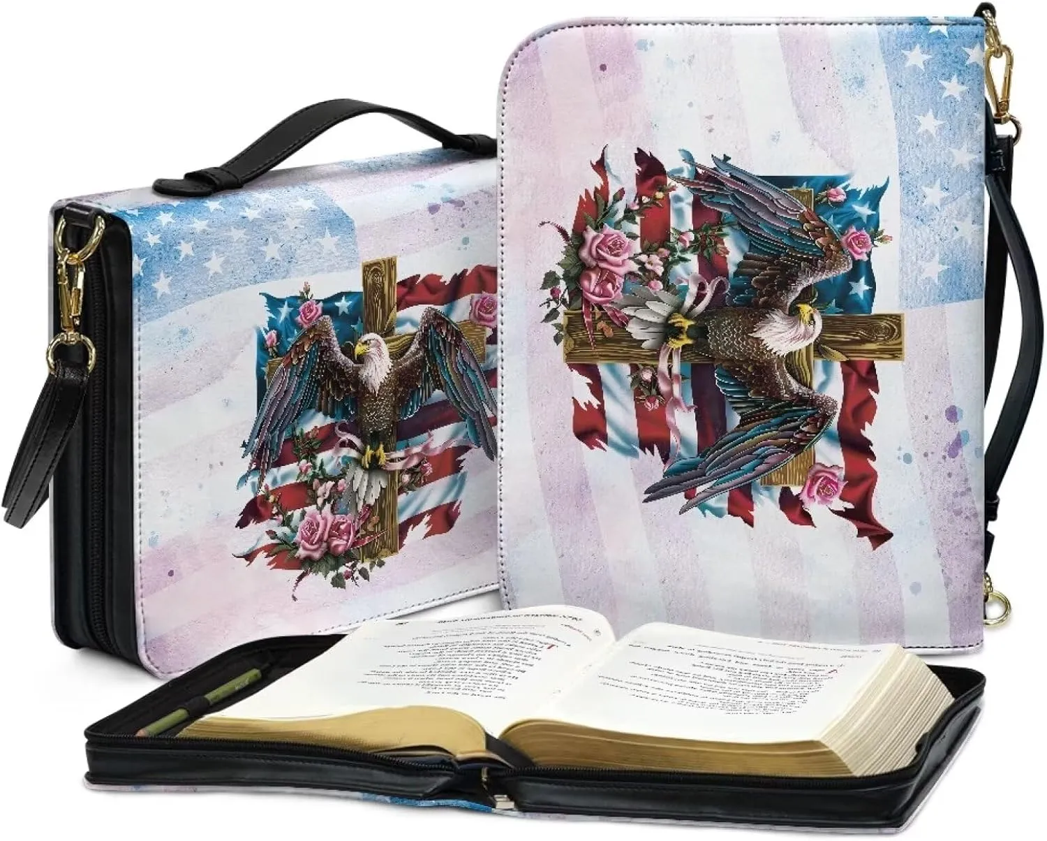 Bible Cover Case Large Bible Tote Bag for Women Girls, PU Leather Bible Carrying Case with Shoulder Strap