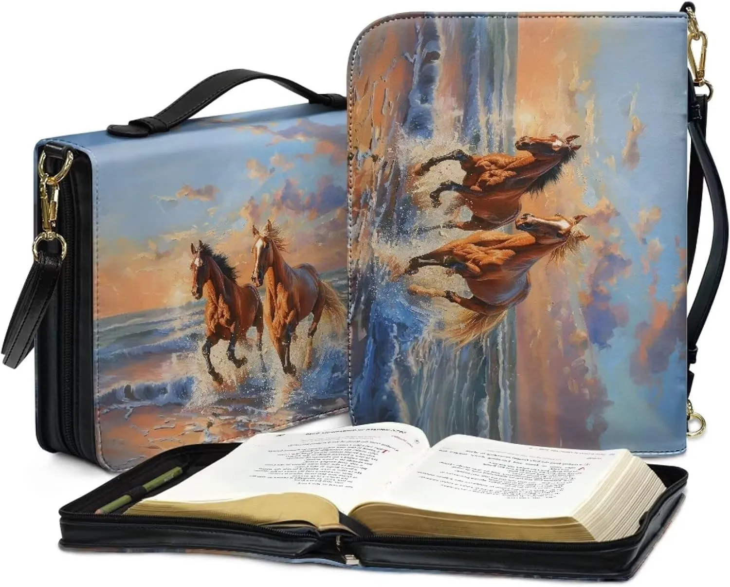 Bible Cover Case PU Leather Bible Bag for Women Girls, Large Bible Tote Bag with Shoulder Strap