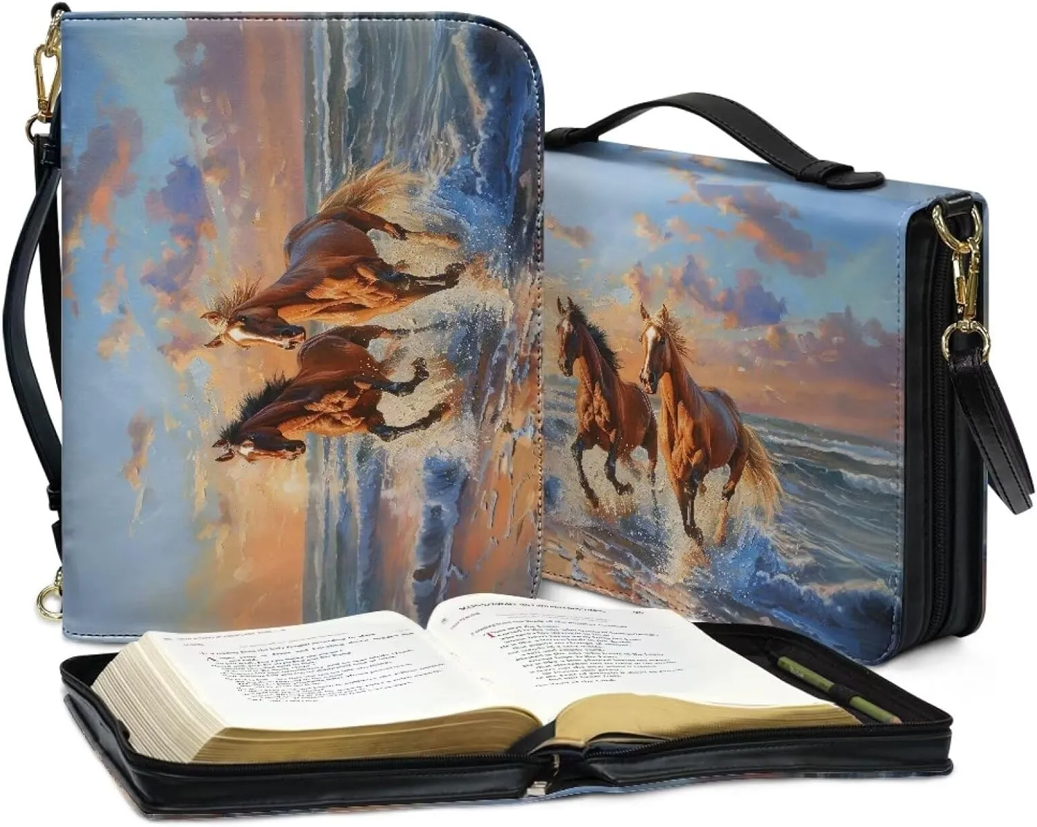 Bible Cover Case PU Leather Bible Bag for Women Girls, Large Bible Tote Bag with Shoulder Strap