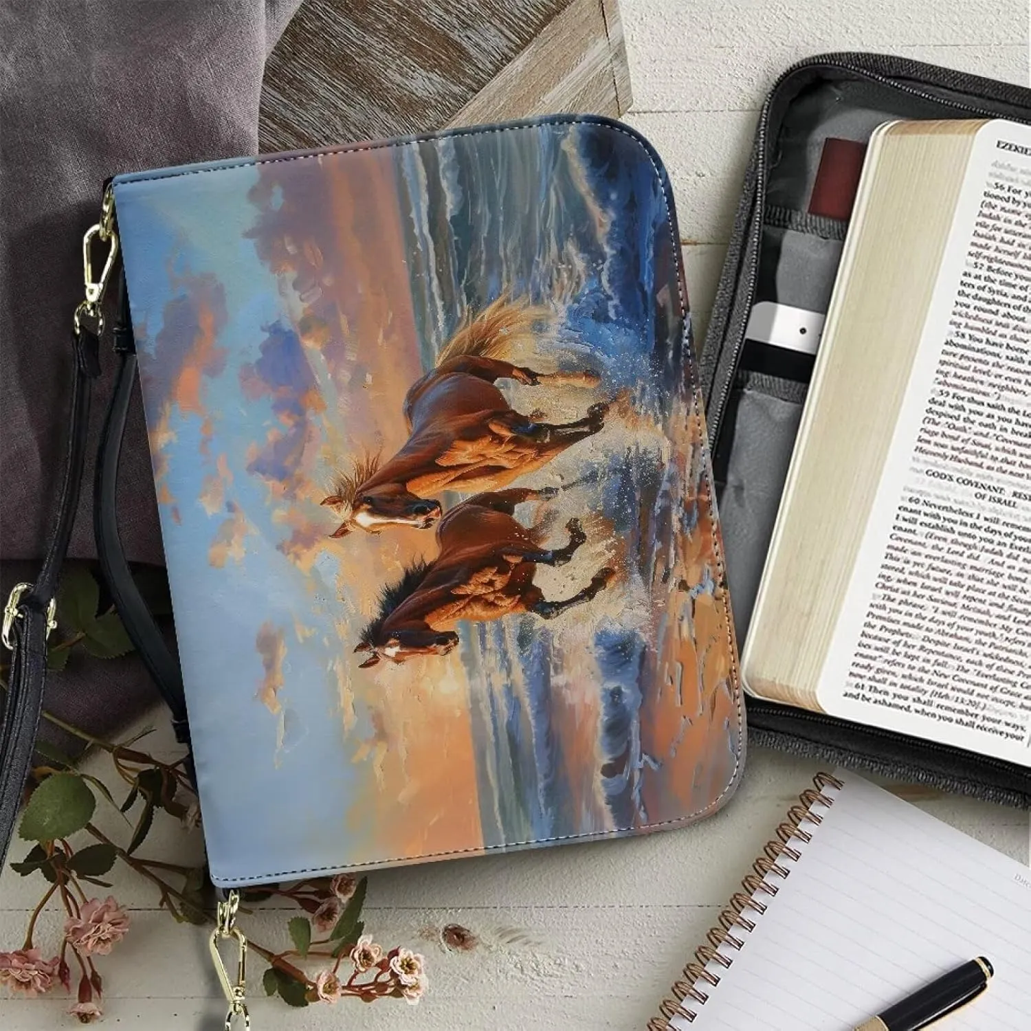 Bible Cover Case PU Leather Bible Bag for Women Girls, Large Bible Tote Bag with Shoulder Strap