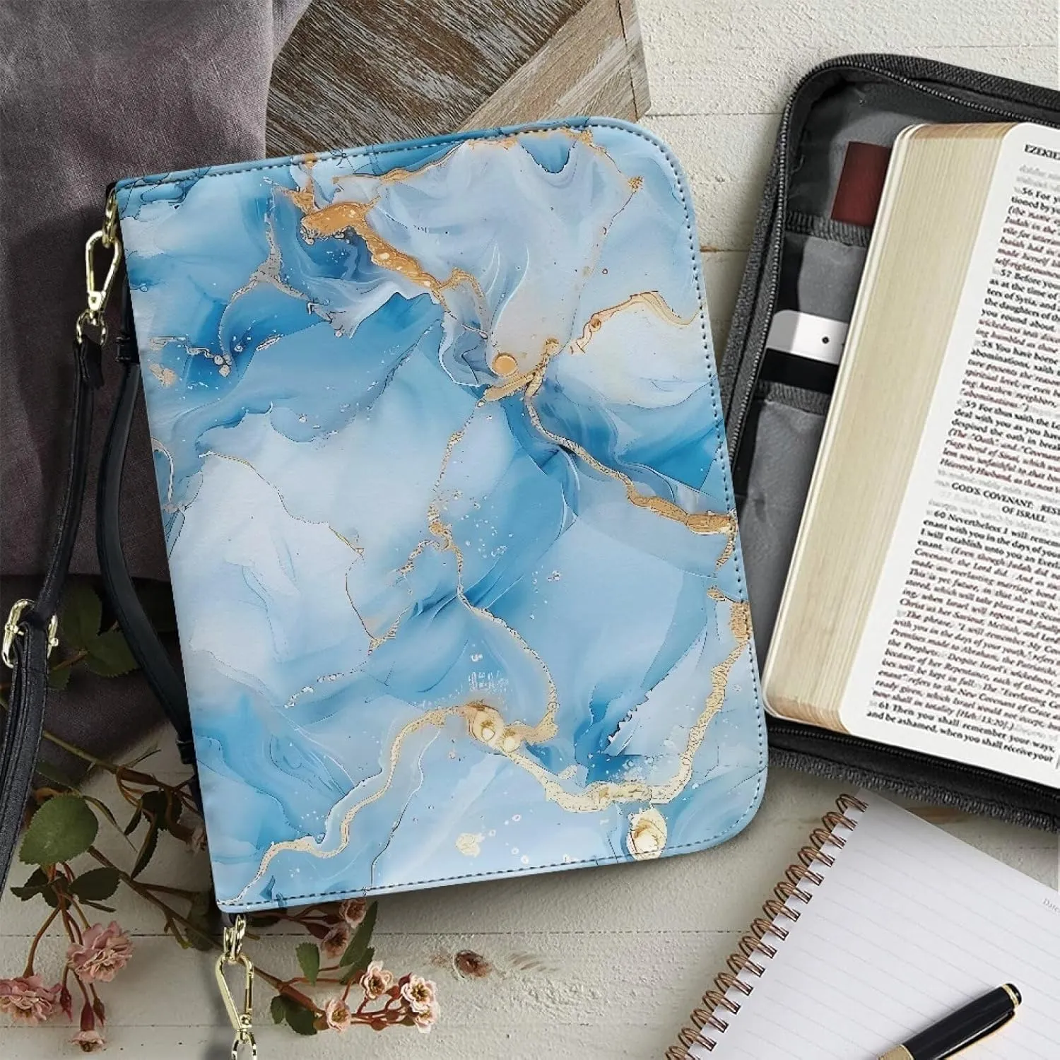 Bible Cover Extra Large Leather Study Bible Carrying Case with Zipper Pocket for Library Church Picnic Hiking