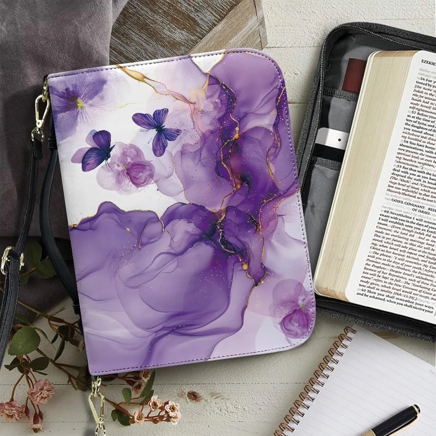 Bible Cover Extra Large Leather Study Bible Carrying Case with Zipper Pocket for Library Church Picnic Hiking