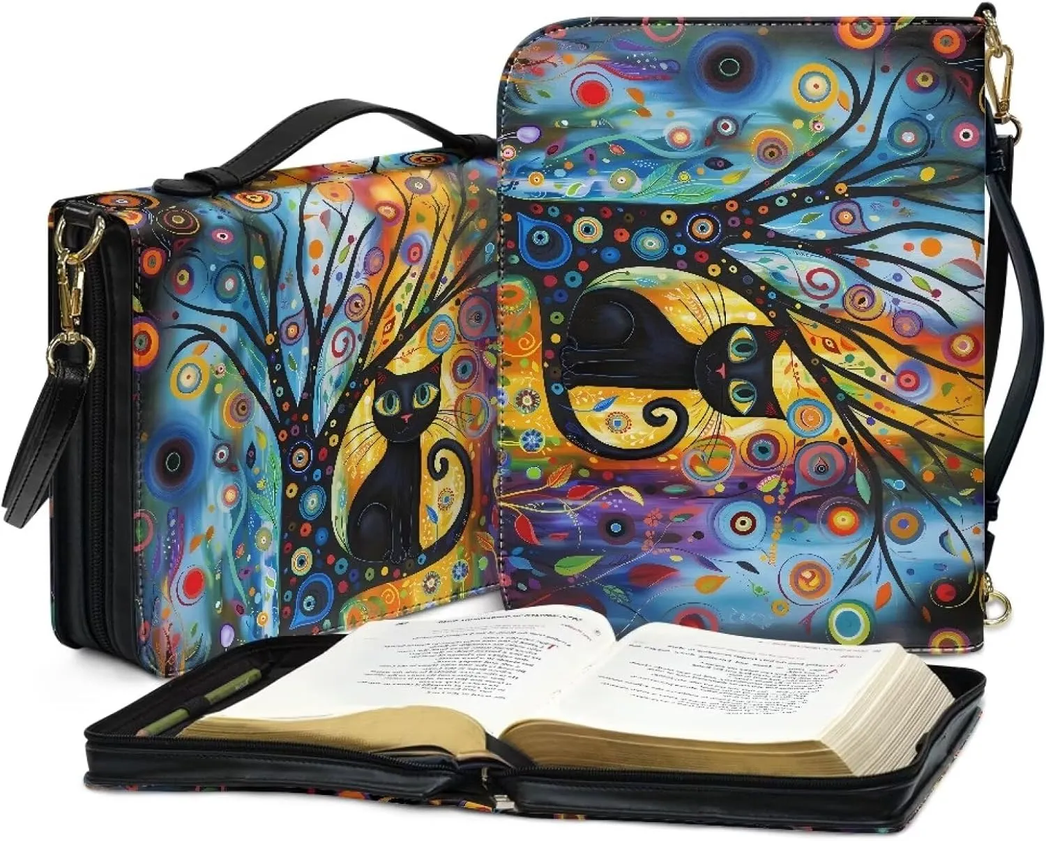 Bible Cover for Women Girls, Leather Bible Carrying Case with Strap, Lightweight Bible Tote Bag for School Church