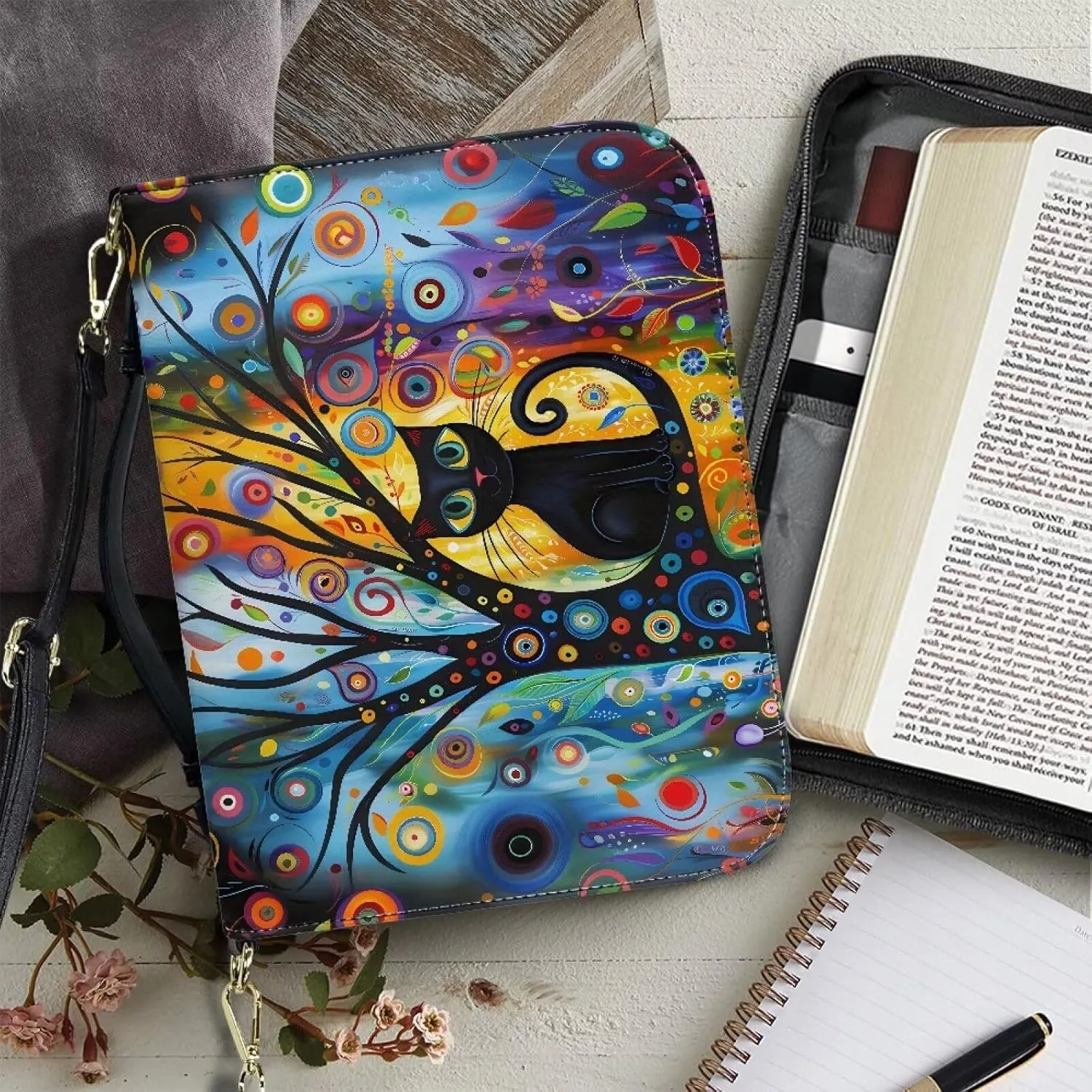 Bible Cover for Women Girls, Leather Bible Carrying Case with Strap, Lightweight Bible Tote Bag for School Church