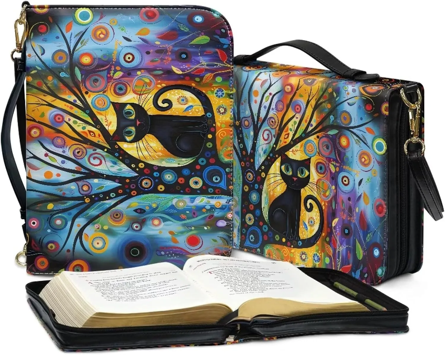 Bible Cover for Women Girls, Leather Bible Carrying Case with Strap, Lightweight Bible Tote Bag for School Church