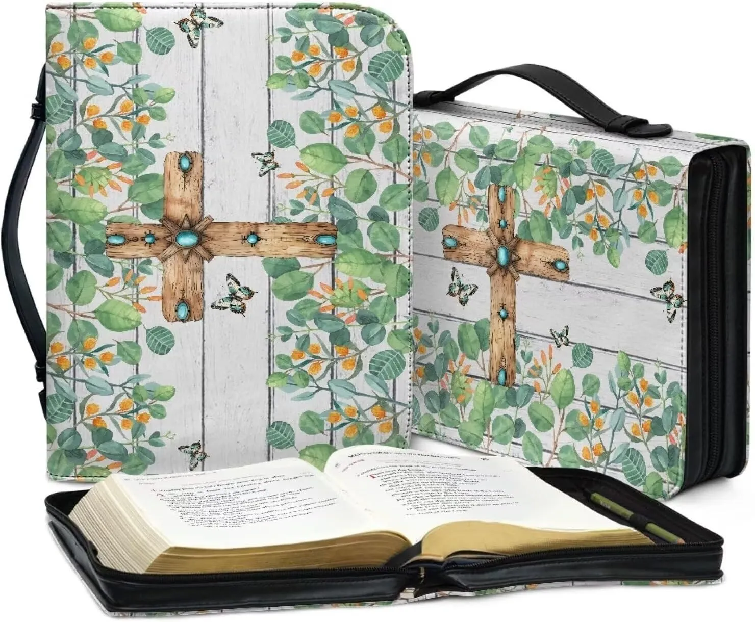 Bible Covers for Girls, Butterfly Cross Large Church Bag Religious Accessories Lightweight Bible Organizer with Pen Slot Portable Bible Pouch Bag for Church Study Room