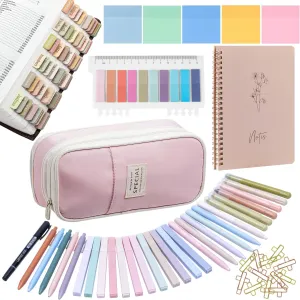 Bible Study Supplies, Bible Journaling Kit for Women with Journal, Pen Case, Tabs, Highlighters and Pens, Bible Accessories Set for Women Students Beginner, Christian Gifts (Pink)