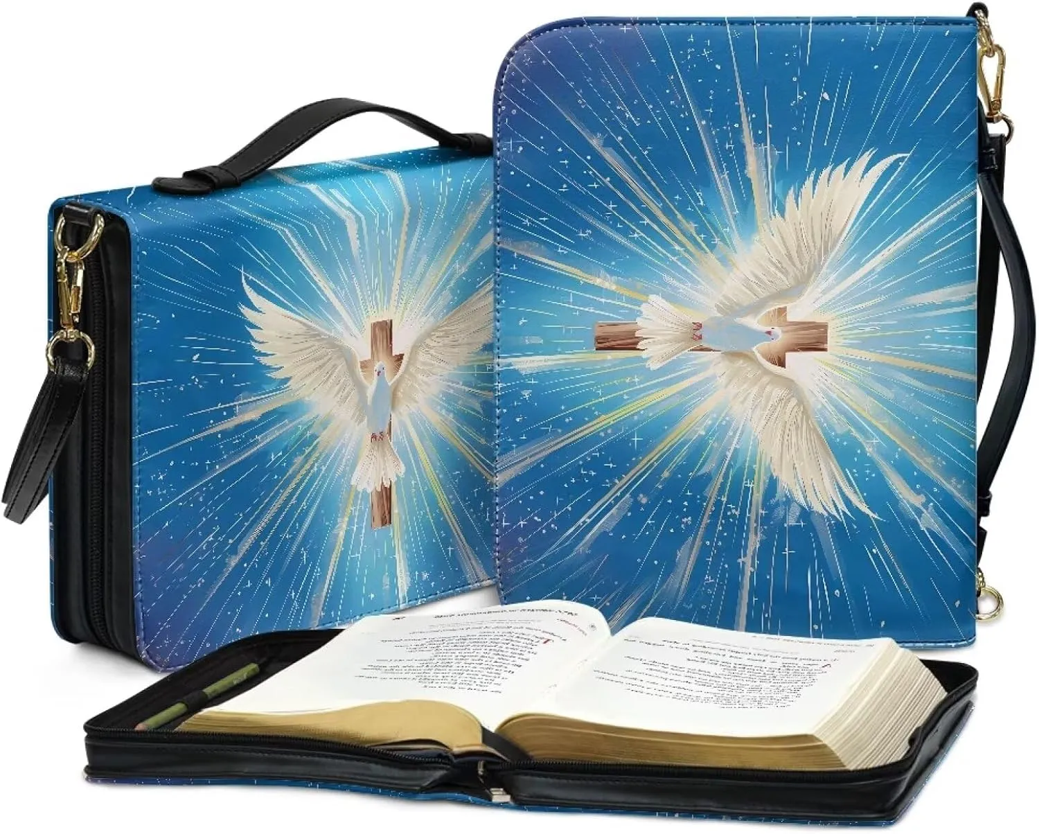 Bible Tote Bag with Handle, Waterproof Bible Accessories PU Leather Bible Case with Shoulder Strap