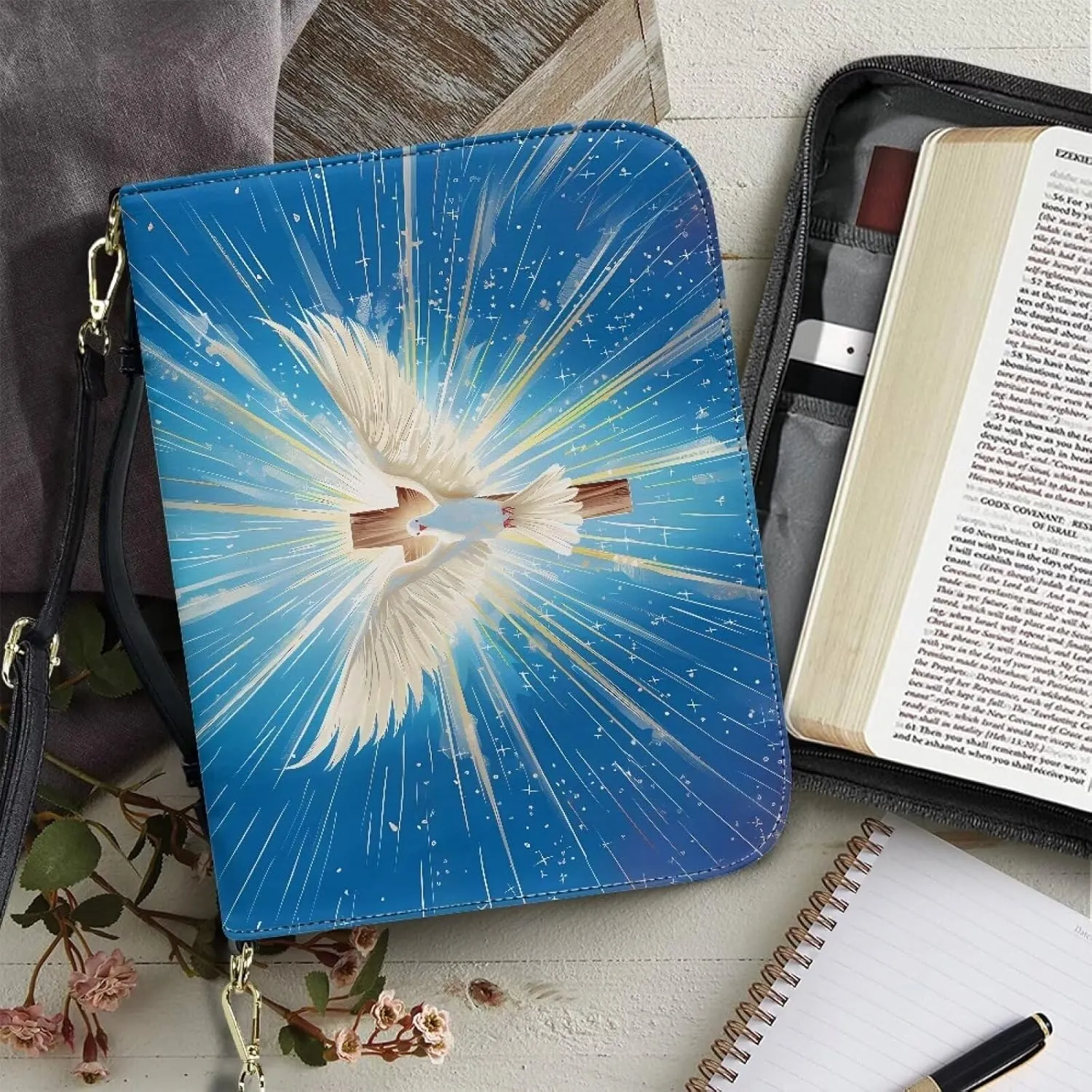 Bible Tote Bag with Handle, Waterproof Bible Accessories PU Leather Bible Case with Shoulder Strap