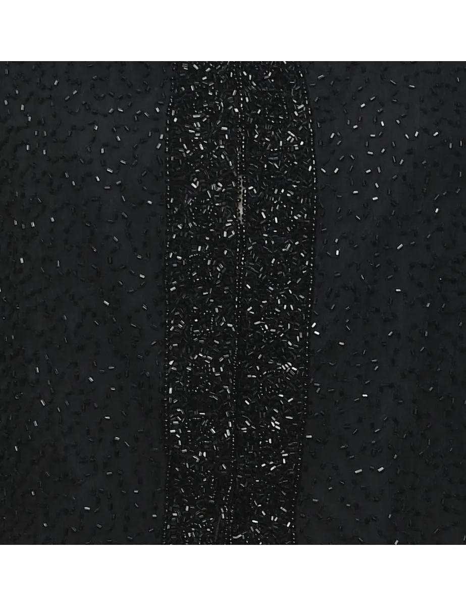 Black Beaded Silk Evening Jacket - M