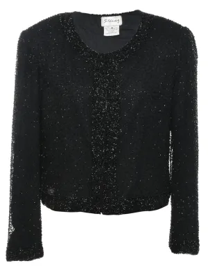Black Beaded Silk Evening Jacket - M