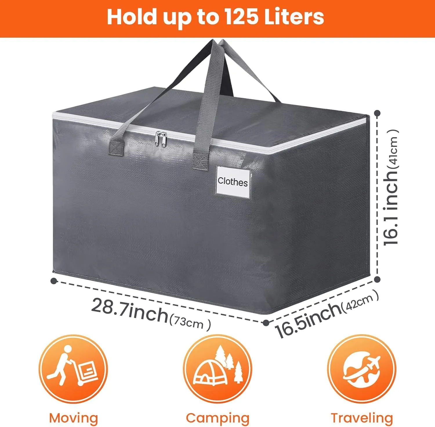 BlissTotes Large Moving Bags and with Zippers & Handles Moving Supplies with lids, Heavy Duty Totes for Storage Bags for Space Saving, Fold Flat, Moving and Storing 125L, 8 Pack