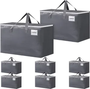 BlissTotes Large Moving Bags and with Zippers & Handles Moving Supplies with lids, Heavy Duty Totes for Storage Bags for Space Saving, Fold Flat, Moving and Storing 125L, 8 Pack