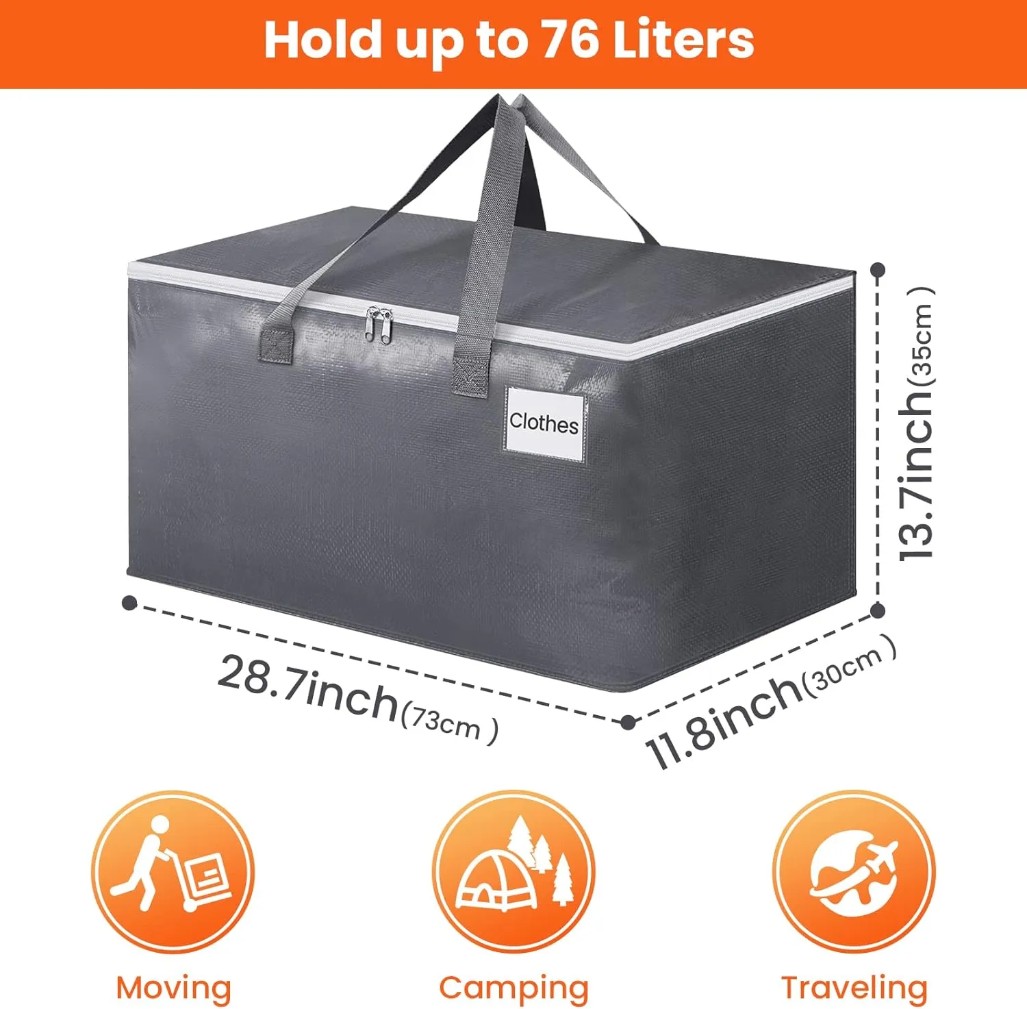 BlissTotes Large Moving Boxes and with Zippers & Handles Moving Supplies with lids, Heavy Duty Totes for Storage Bags for Space Saving, Fold Flat, Moving and Storing 76L, 10 Pack