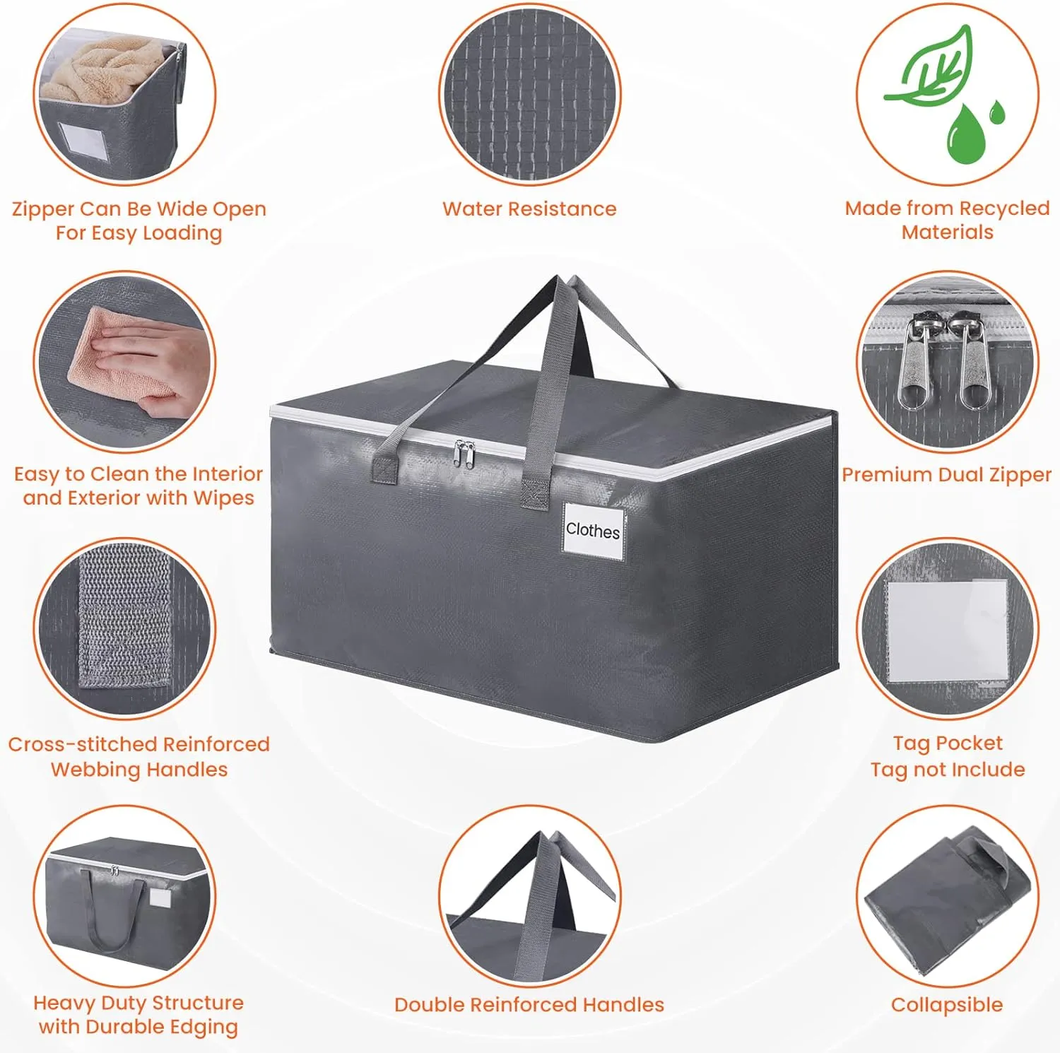 BlissTotes Large Moving Boxes and with Zippers & Handles Moving Supplies with lids, Heavy Duty Totes for Storage Bags for Space Saving, Fold Flat, Moving and Storing 93L, 4 Pack