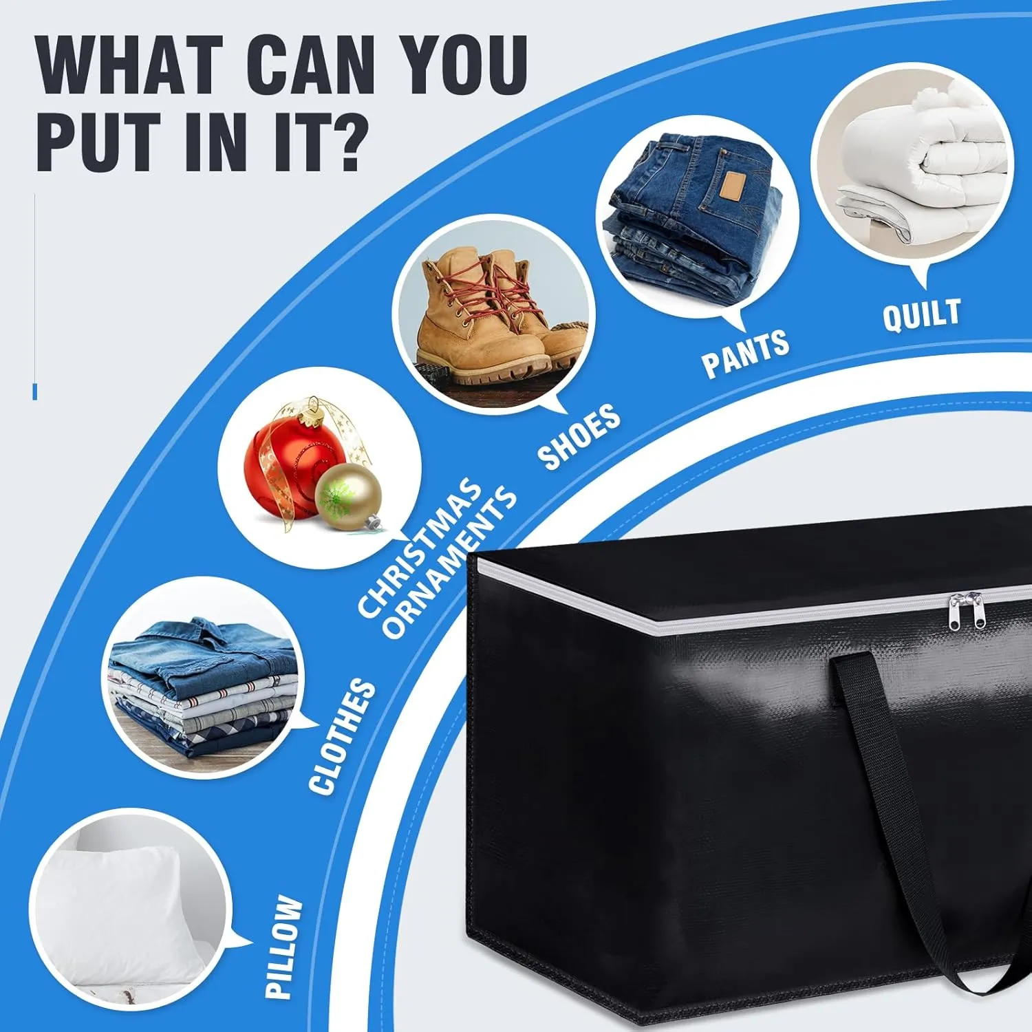BlissTotes Moving Bags, Heavy Duty Moving Boxes with Zippers Top and Sturdy Handles, Storage Bags for Space Saving and Packing, Collapsible Moving Supplies, Storage Totes (125L, 6-Pack, Black)