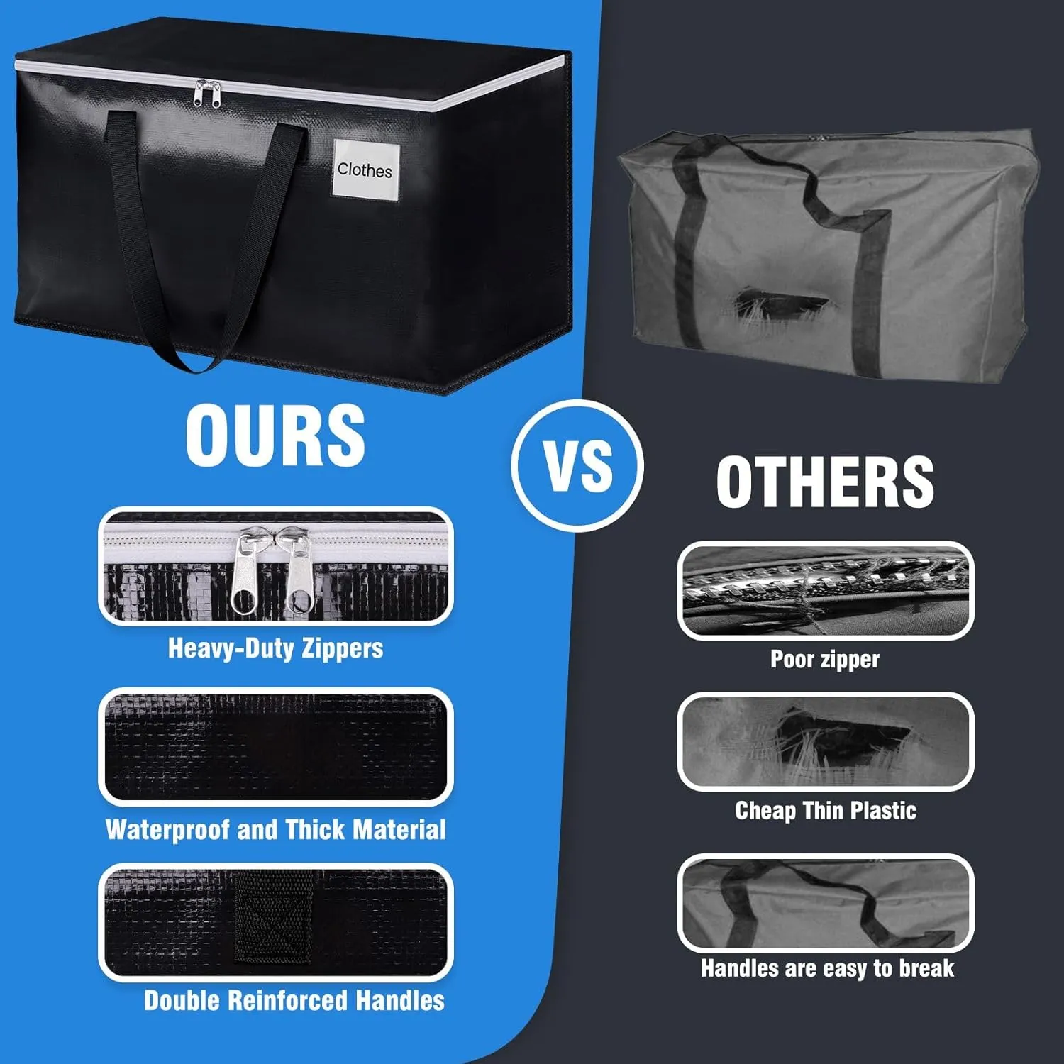 BlissTotes Moving Bags, Heavy Duty Moving Boxes with Zippers Top and Sturdy Handles, Storage Bags for Space Saving and Packing, Collapsible Moving Supplies, Storage Totes (125L, 6-Pack, Black)