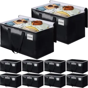 BlissTotes Moving Bags, Heavy Duty Moving Boxes with Zippers Top and Sturdy Handles, Storage Bags for Space Saving and Packing, Collapsible Moving Supplies, Storage Totes (93L, 10-Pack, Black)