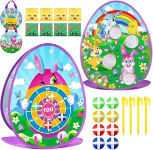 Blosssound 2 in 1 Easter Games for Kids Bunny Cornhole Board and Dart Board with 8 Sticky Balls 8 Bean Bags 4 Stakes Easter Bean Bag Toss Game for Toddlers Kids Family Outdoor Indoor Activities