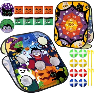 Blosssound Halloween Bean Bag Toss Games Set Double-Sided Foldable Dart Board with Sticky Balls Halloween Party Games for Family Party Outdoor Indoor Activities