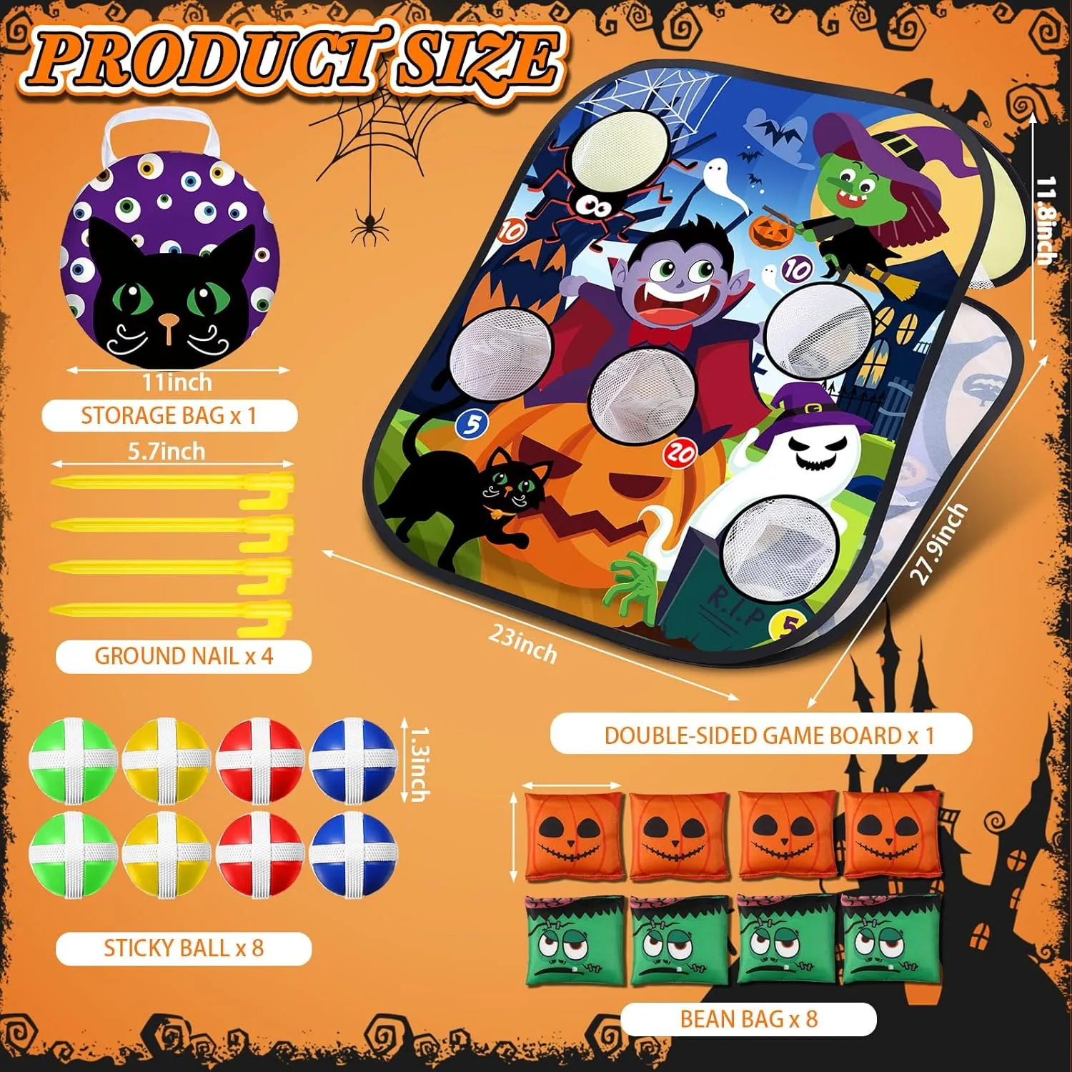 Blosssound Halloween Bean Bag Toss Games Set Double-Sided Foldable Dart Board with Sticky Balls Halloween Party Games for Family Party Outdoor Indoor Activities