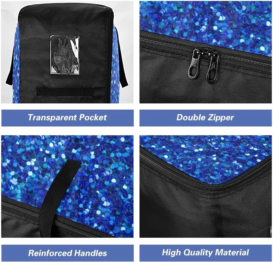 Blue Agate Glitter Storage Bags, 27.5x19.7x11 In, Garment Storage Organizer Travel Cargo Duffel Bags Collapsible Storage Totes for Storing, Camping, Packing and Moving Supplies