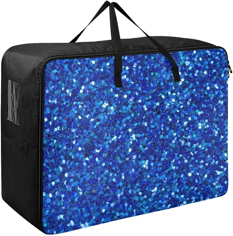 Blue Agate Glitter Storage Bags, 27.5x19.7x11 In, Garment Storage Organizer Travel Cargo Duffel Bags Collapsible Storage Totes for Storing, Camping, Packing and Moving Supplies