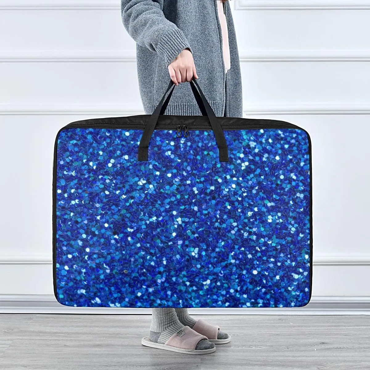 Blue Agate Glitter Storage Bags, 27.5x19.7x11 In, Garment Storage Organizer Travel Cargo Duffel Bags Collapsible Storage Totes for Storing, Camping, Packing and Moving Supplies