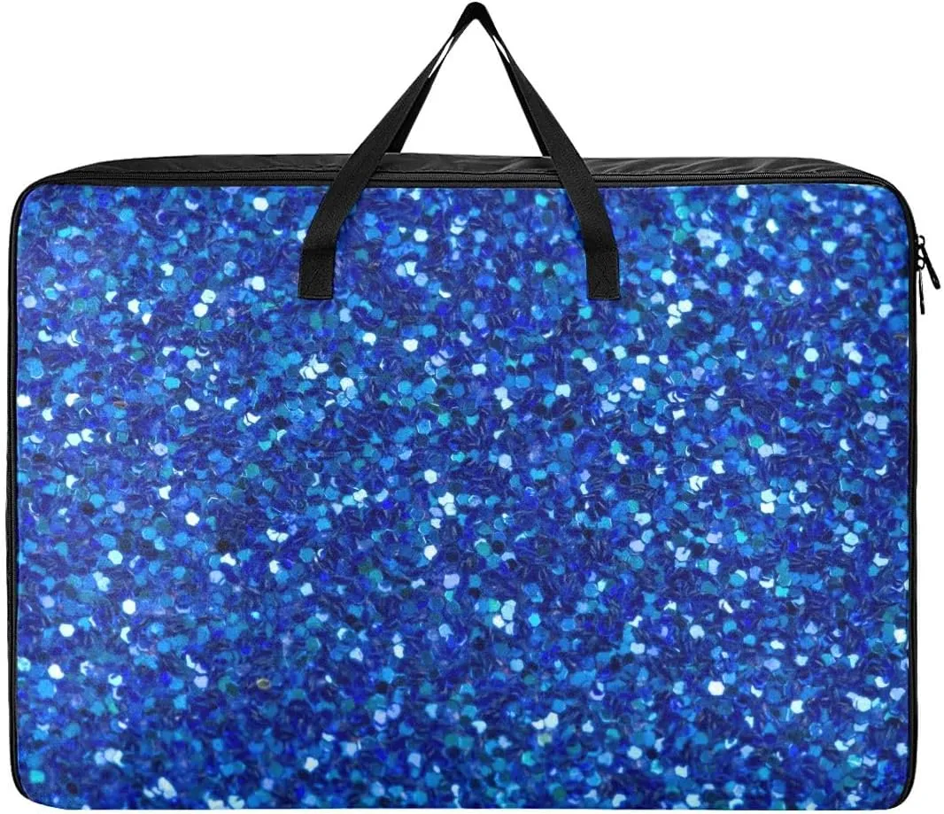 Blue Agate Glitter Storage Bags, 27.5x19.7x11 In, Garment Storage Organizer Travel Cargo Duffel Bags Collapsible Storage Totes for Storing, Camping, Packing and Moving Supplies