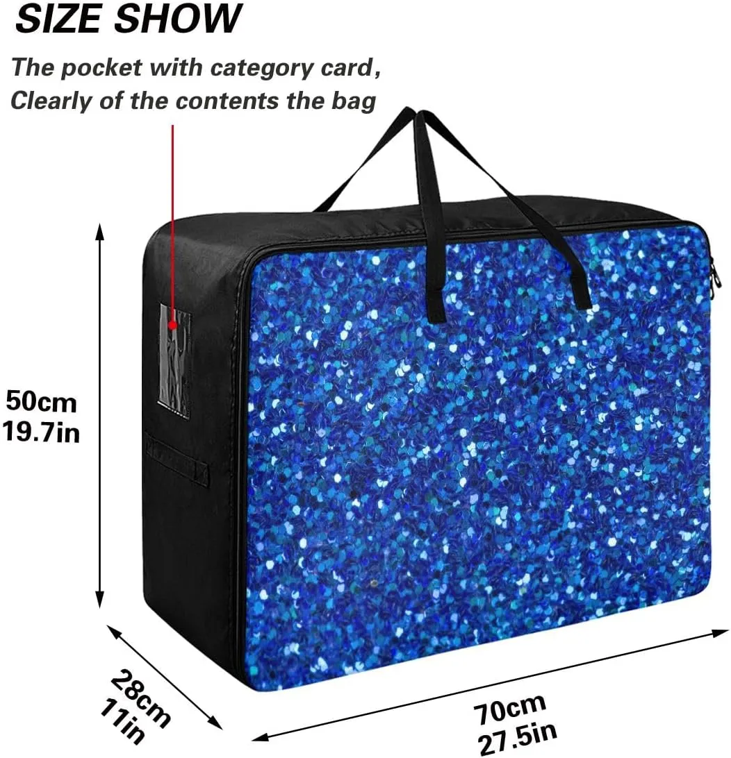 Blue Agate Glitter Storage Bags, 27.5x19.7x11 In, Garment Storage Organizer Travel Cargo Duffel Bags Collapsible Storage Totes for Storing, Camping, Packing and Moving Supplies