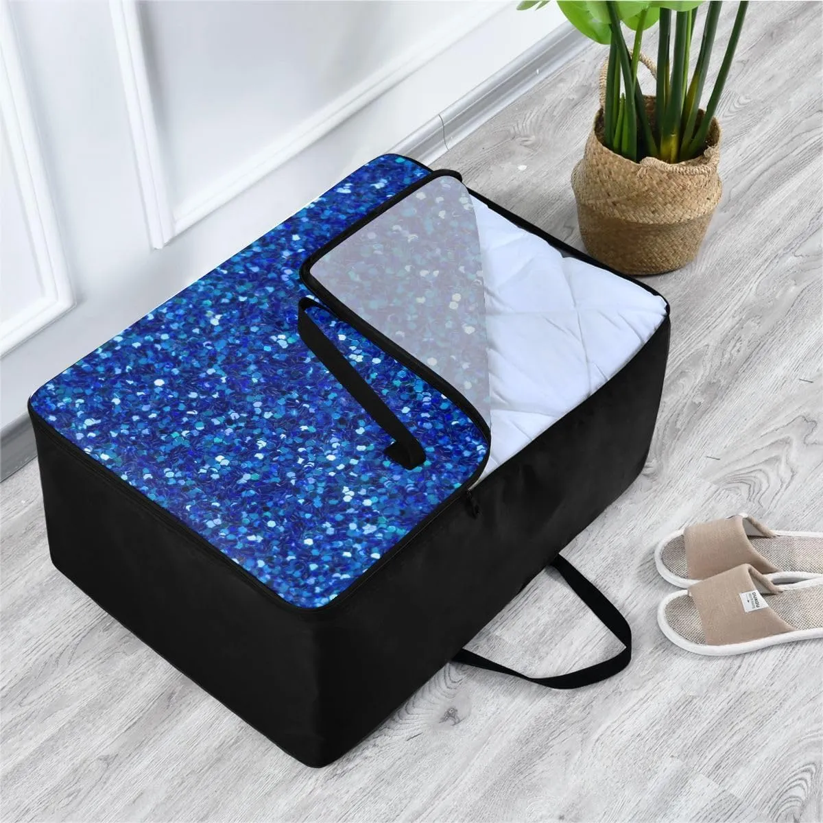 Blue Agate Glitter Storage Bags, 27.5x19.7x11 In, Garment Storage Organizer Travel Cargo Duffel Bags Collapsible Storage Totes for Storing, Camping, Packing and Moving Supplies