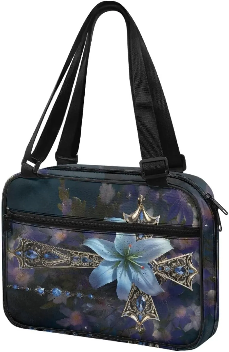 Blue Cross Bible Cover Portable Bible Carrier for Men and Women with Durable Shoulder Strap Paryer Church Tote Bags