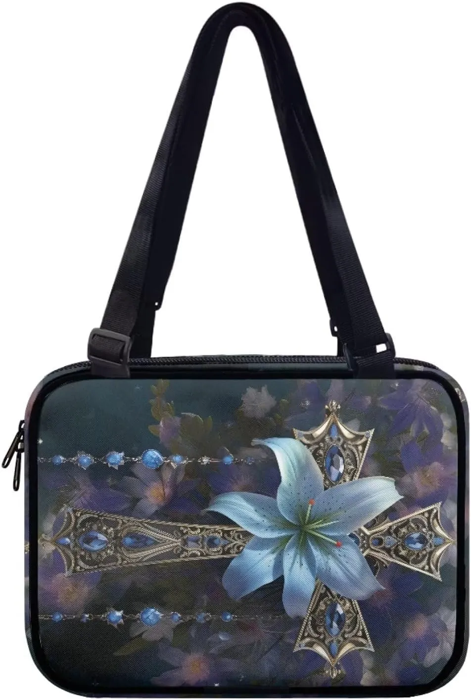 Blue Cross Bible Cover Portable Bible Carrier for Men and Women with Durable Shoulder Strap Paryer Church Tote Bags